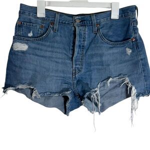 Levi’s 501 Medium Wash Distressed High Waisted Jean Shorts